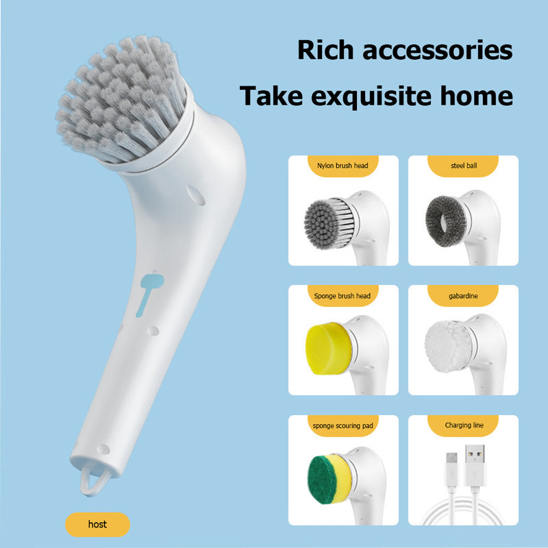 Effortless Cleaning with Multifunctional Electric Handheld  Brush Set - Household Scrubber for Bathtub, Sink, Bathroom, Kitchen Tiles, and More, Includes 5 Heads