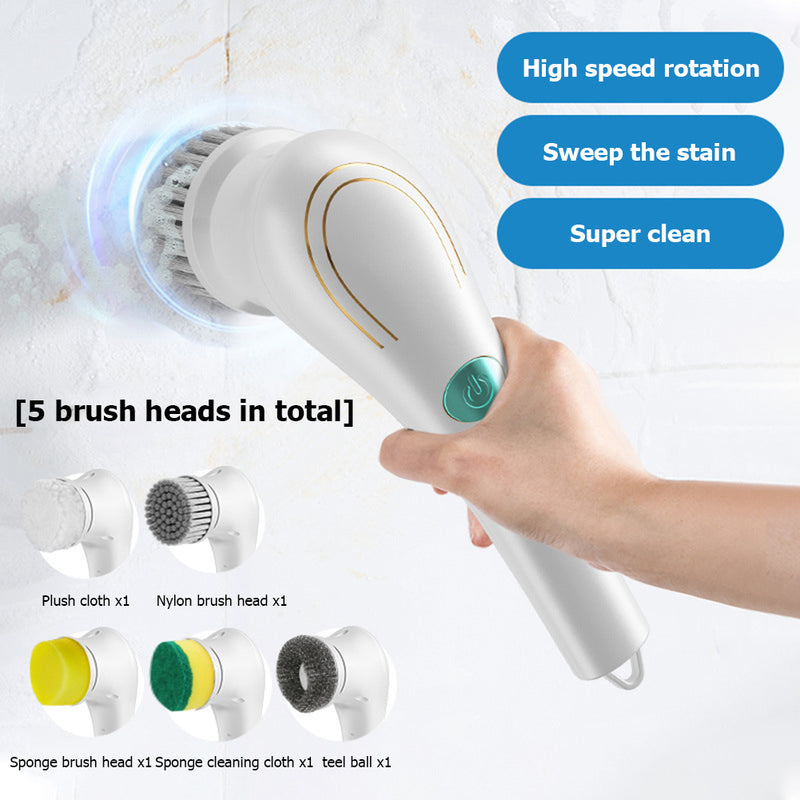 Effortless Cleaning with Multifunctional Electric Handheld  Brush Set - Household Scrubber for Bathtub, Sink, Bathroom, Kitchen Tiles, and More, Includes 5 Heads