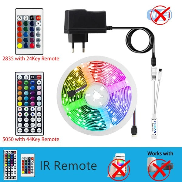 WiFi LED Strip Lamp Bluetooth Infrared 10M 20M 12V RGB Tape Works with Alexa Music Neon Ribbon