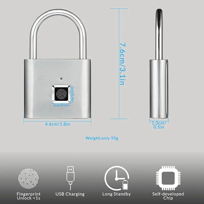 Keyless USB Charging Fingerprint Lock Smart Padlock Waterproof Door Lock |Unlock Portable Anti-theft Padlock Zinc