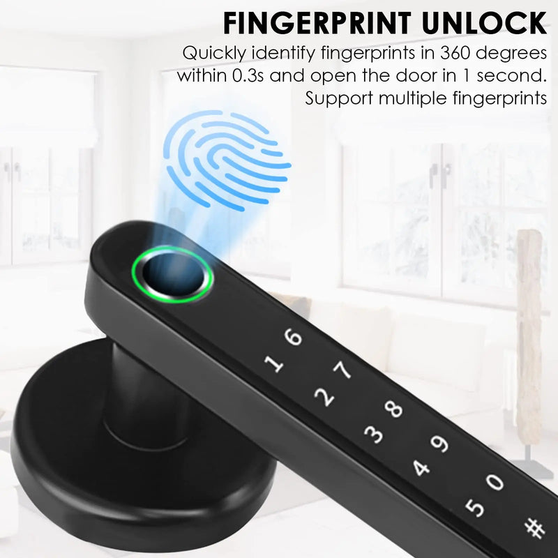 Tuya Biometric Fingerprint Smart Door Lock Electronic Digital Lock Password Keyless Security Door Handle Home