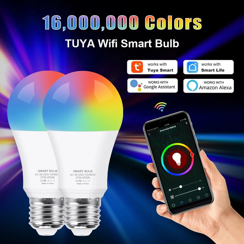 Tuya WiFi E27 LED Lamp RGB CW WW LED Light Bulb Alexa Smart Bulb Compatible with Google Assistant for Smart Life