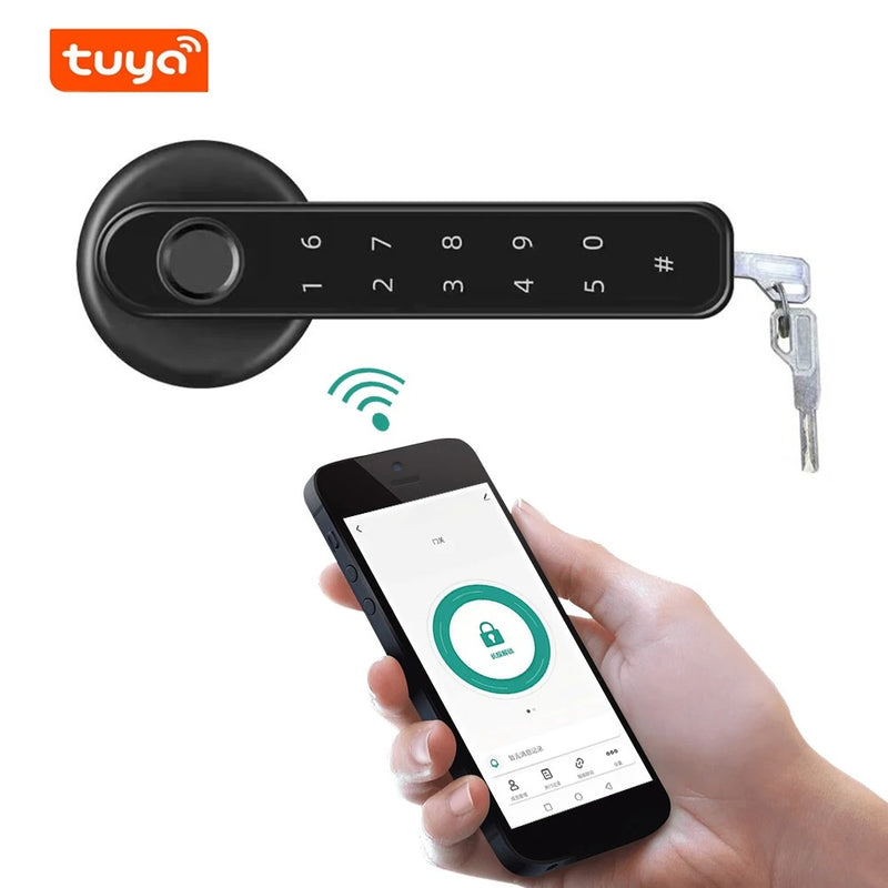 Tuya Biometric Fingerprint Smart Door Lock Electronic Digital Lock Password Keyless Security Door Handle Home