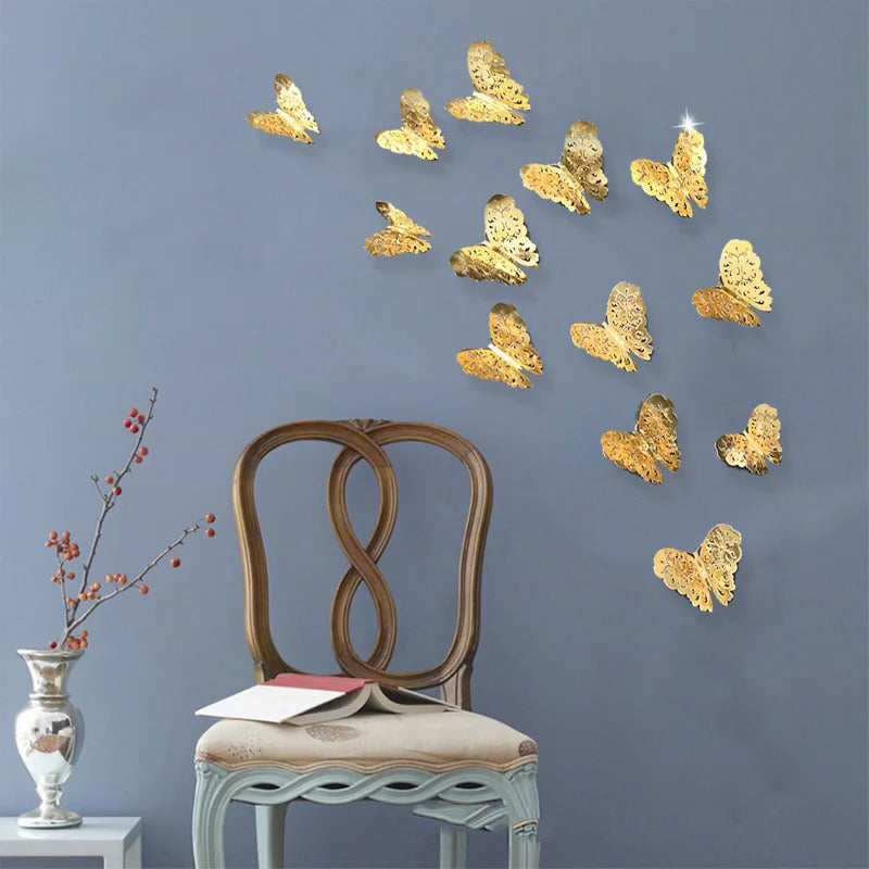 12Pcs Fashion 3D Hollow Butterfly Creative Wall Sticker - Modern Wall Art Home Decorations DIY