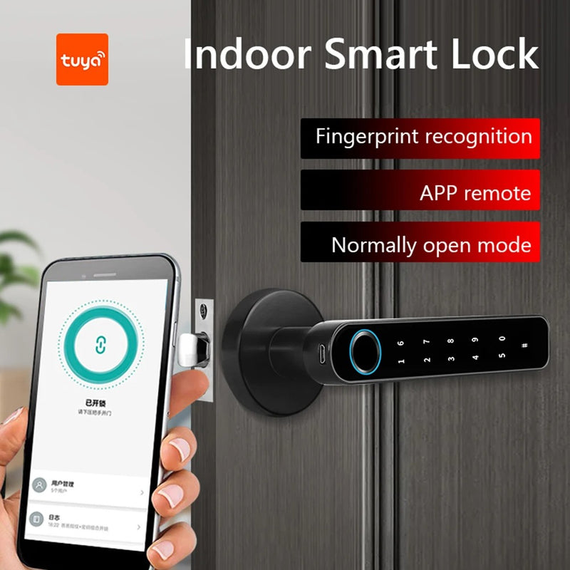 Tuya Biometric Fingerprint Smart Door Lock Electronic Digital Lock Password Keyless Security Door Handle Home