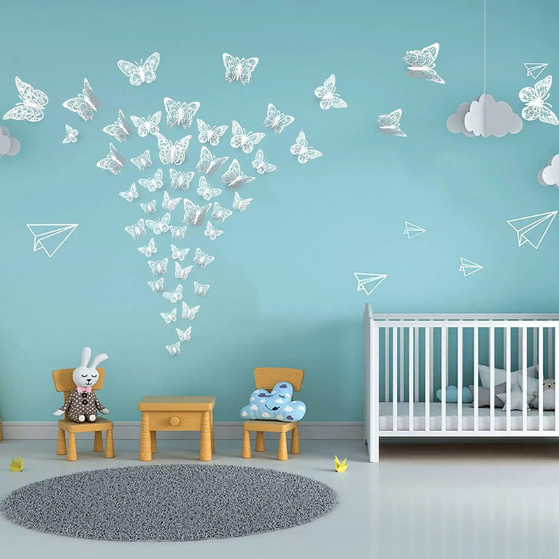 12Pcs Fashion 3D Hollow Butterfly Creative Wall Sticker - Modern Wall Art Home Decorations DIY