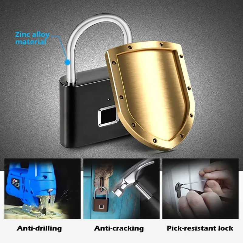 Keyless USB Charging Fingerprint Lock Smart Padlock Waterproof Door Lock |Unlock Portable Anti-theft Padlock Zinc