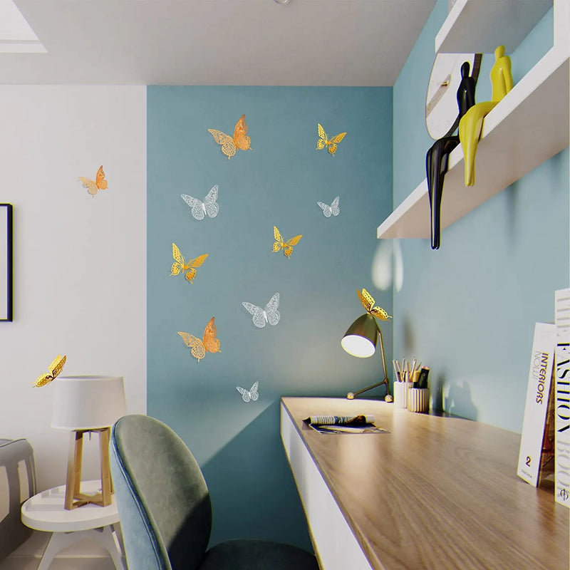 12Pcs Fashion 3D Hollow Butterfly Creative Wall Sticker - Modern Wall Art Home Decorations DIY