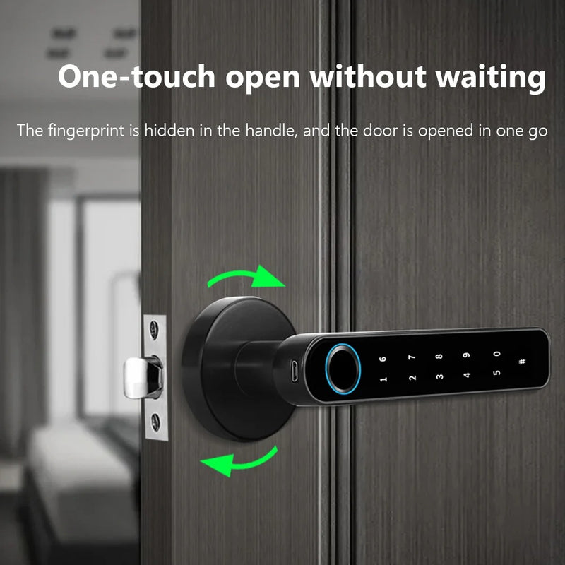 Tuya Biometric Fingerprint Smart Door Lock Electronic Digital Lock Password Keyless Security Door Handle Home