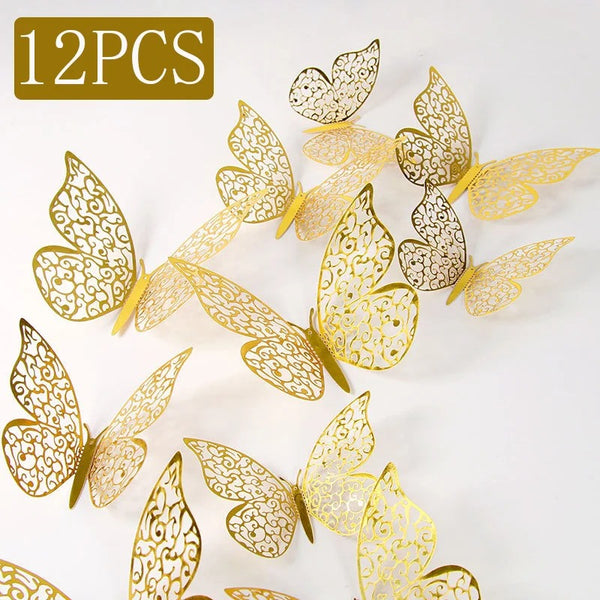 12Pcs Fashion 3D Hollow Butterfly Creative Wall Sticker - Modern Wall Art Home Decorations DIY