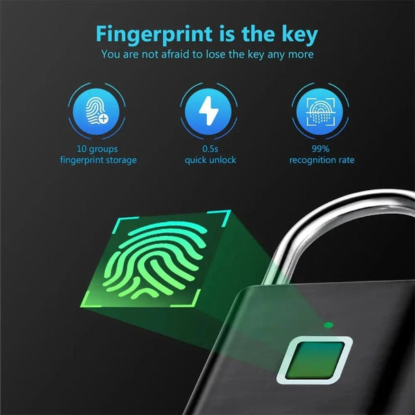 Keyless USB Charging Fingerprint Lock Smart Padlock Waterproof Door Lock |Unlock Portable Anti-theft Padlock Zinc