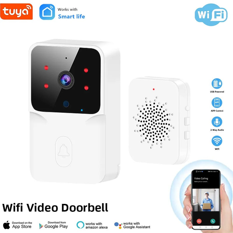 Tuya WiFi Video Doorbell Wireless HD Camera | PIR Motion Detection | Smart Home Security Door Bell with Intercom