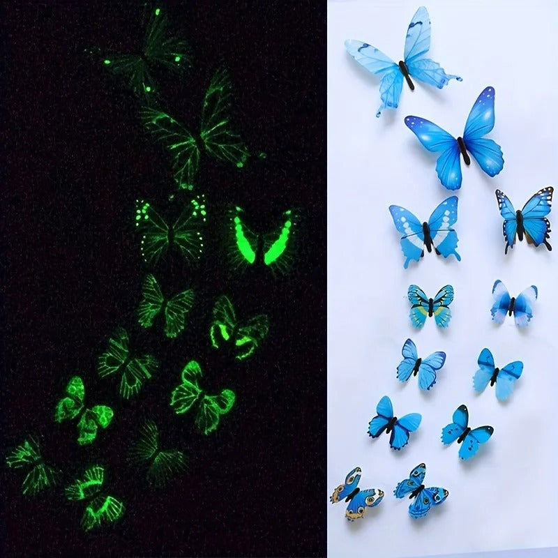 12Pcs Fashion 3D Luminous Butterfly Creative Wall Sticker For DIY Wall Stickers Modern Wall Art Home Decorations DIY