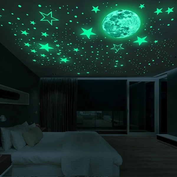 Luminous 3D Stars Dots Wall Sticker for Kids Room Bedroom Home Decoration Glow In The Dark Moon Decal Fluorescent DIY Stickers