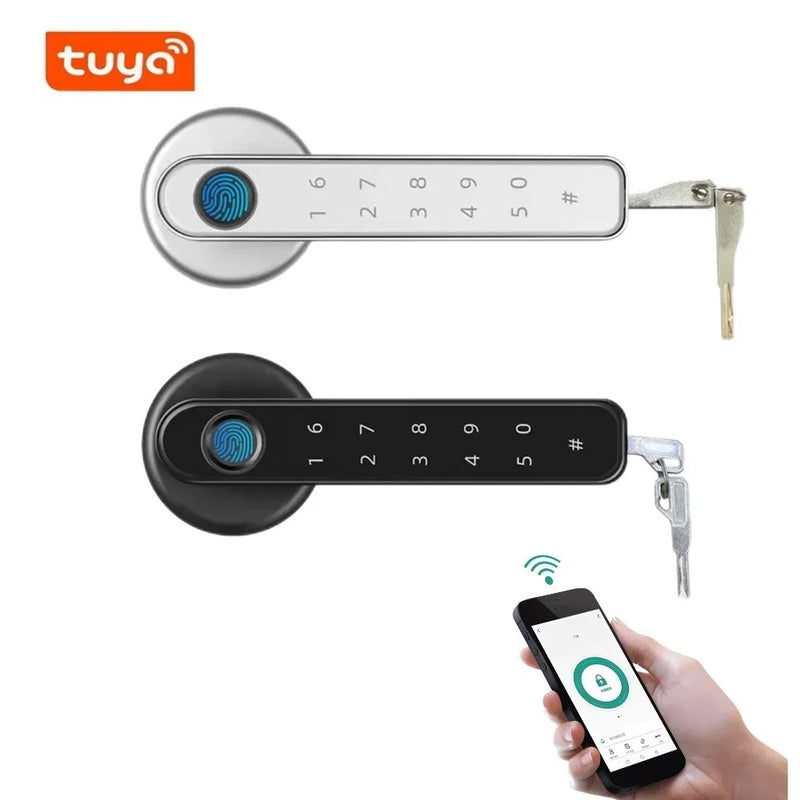 Tuya Biometric Fingerprint Smart Door Lock Electronic Digital Lock Password Keyless Security Door Handle Home