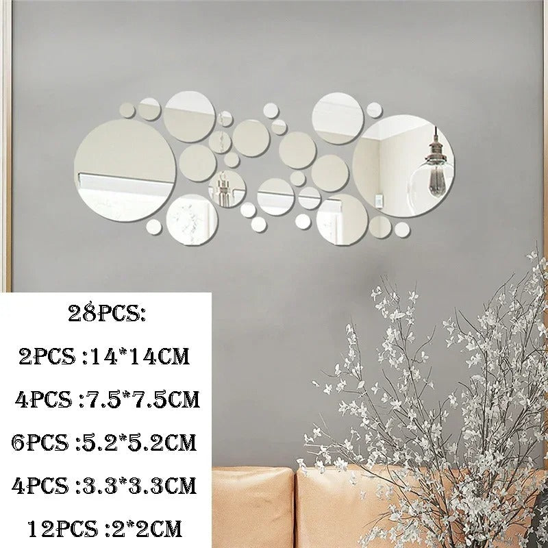 3D Mirror Wall Sticker Self-Adhesive Circular Acrylic Mirror Decals DIY Removable Background Living Room Decoration Wall Sticker