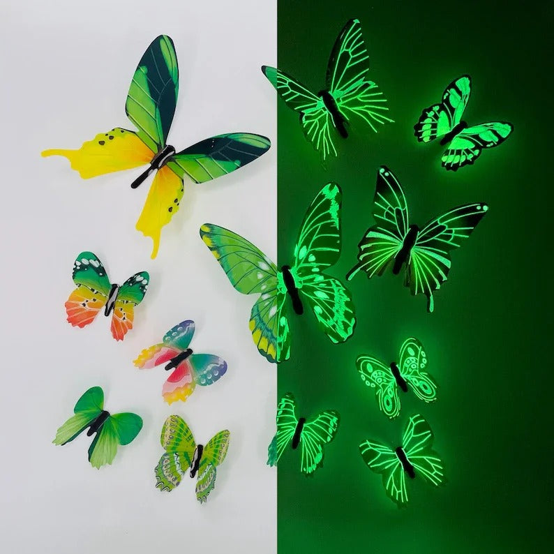 12Pcs Fashion 3D Luminous Butterfly Creative Wall Sticker For DIY Wall Stickers Modern Wall Art Home Decorations DIY