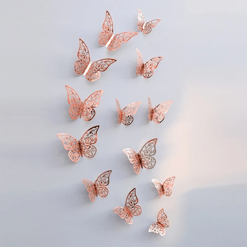 12Pcs Fashion 3D Hollow Butterfly Creative Wall Sticker - Modern Wall Art Home Decorations DIY