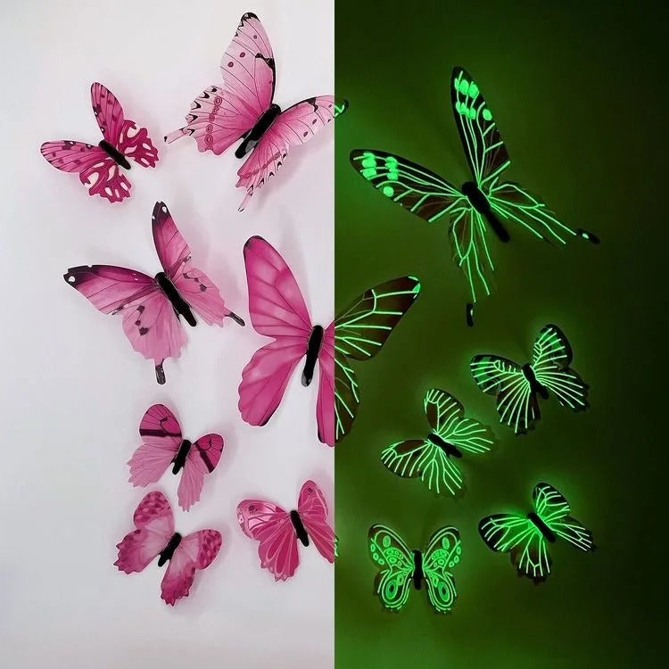 12Pcs Fashion 3D Luminous Butterfly Creative Wall Sticker For DIY Wall Stickers Modern Wall Art Home Decorations DIY