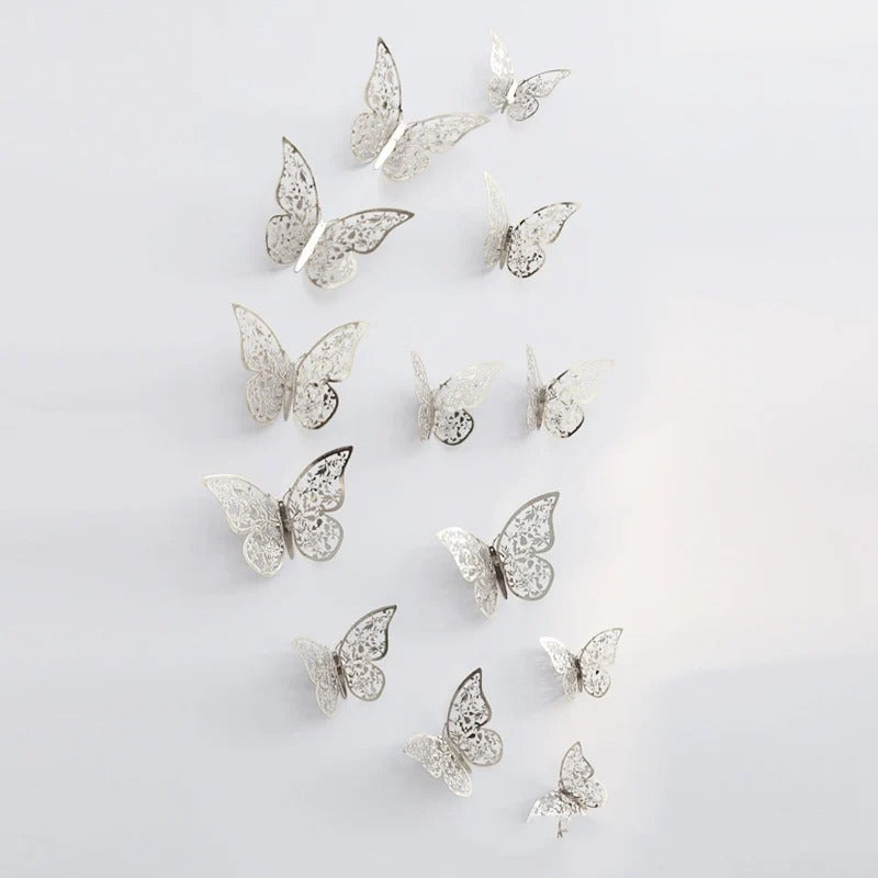 12Pcs Fashion 3D Hollow Butterfly Creative Wall Sticker - Modern Wall Art Home Decorations DIY