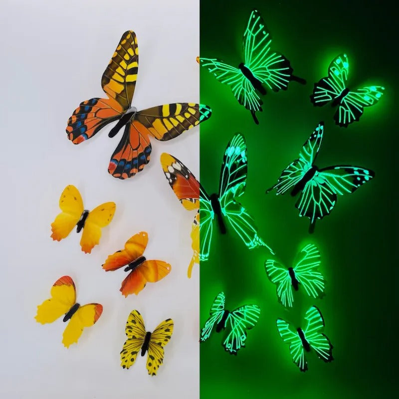 12Pcs Fashion 3D Luminous Butterfly Creative Wall Sticker For DIY Wall Stickers Modern Wall Art Home Decorations DIY